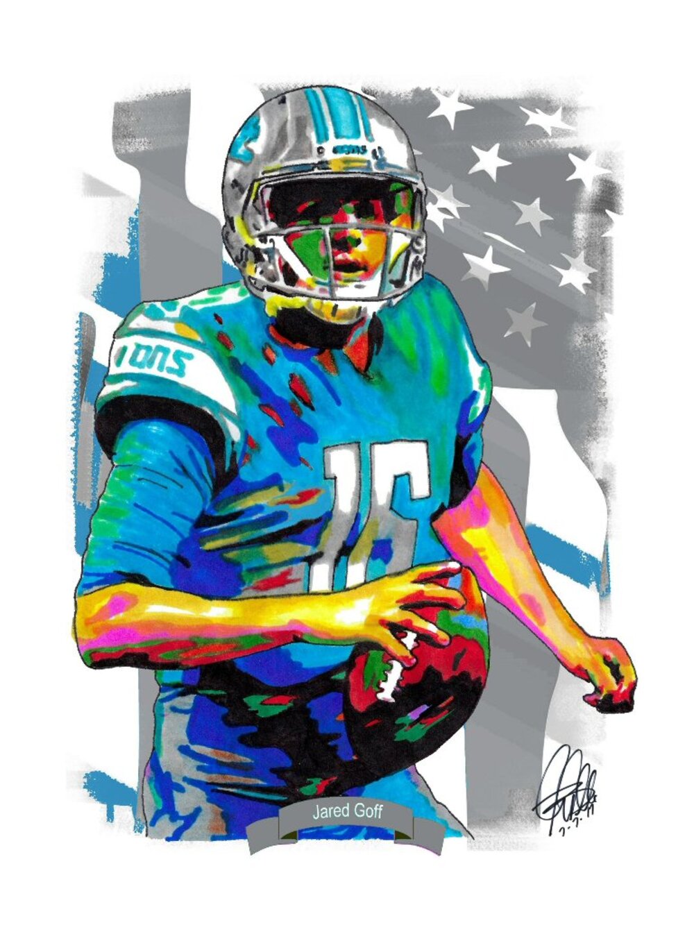 Jared Goff Detroit Lions Football Sports Poster Print Wall Art 13x19